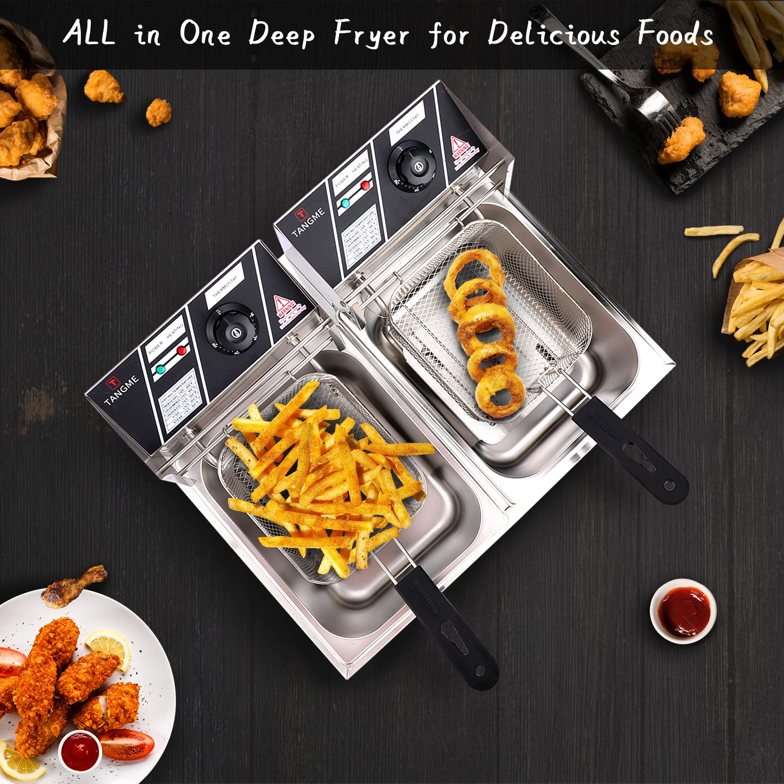Tangme U-shaped heating tubes ensure even heat distribution for crispy results.