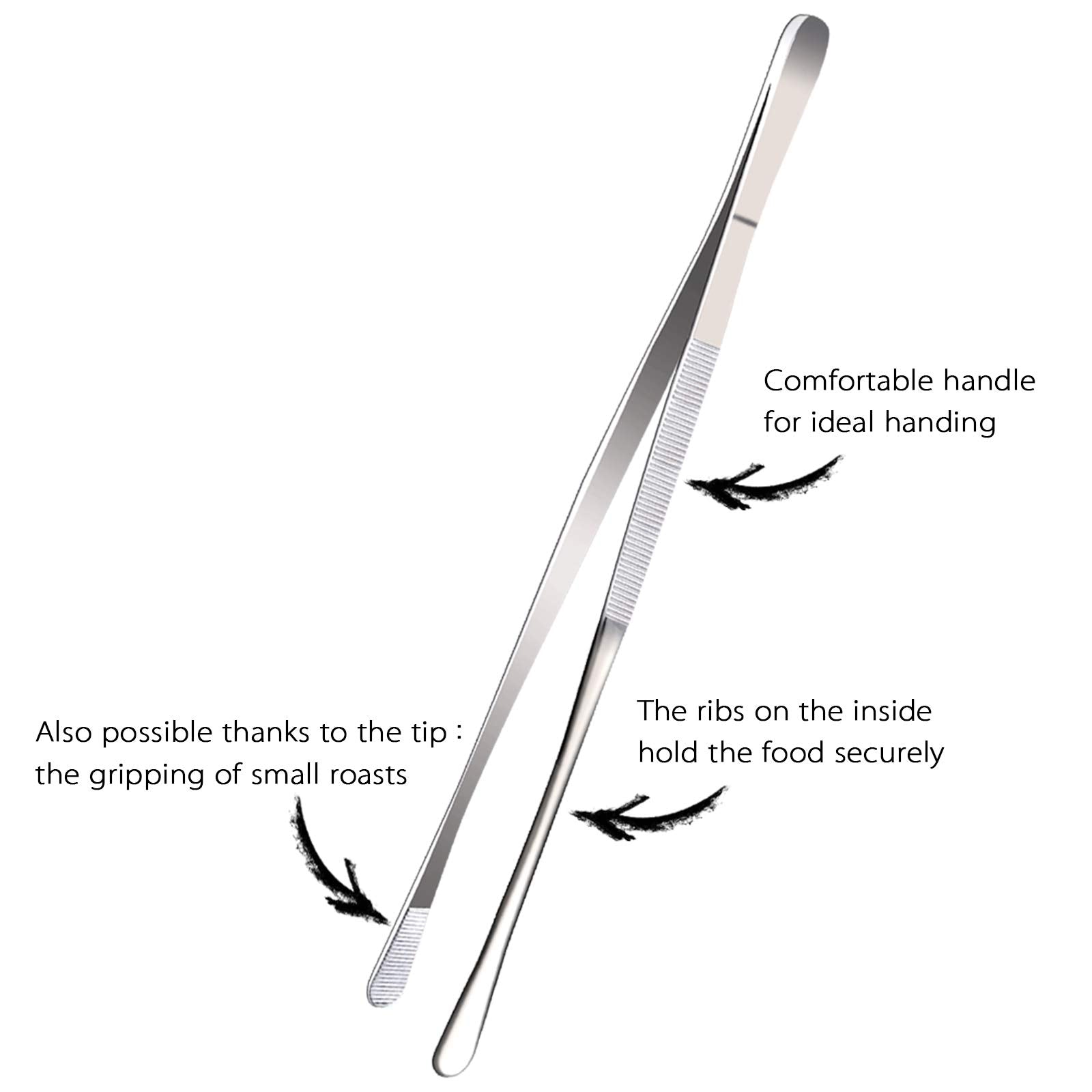 Tangoowal 12-inch tweezer tongs gripping a pickle with ease