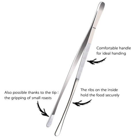 Tangoowal 12-inch tweezer tongs gripping a pickle with ease
