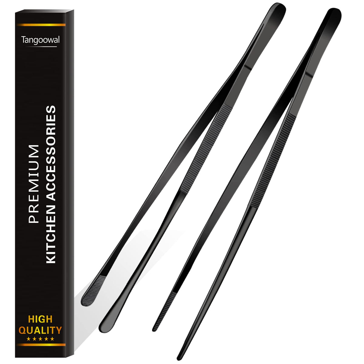 Tangoowal 12-inch tweezers tongs top view for precise handling of delicate foods