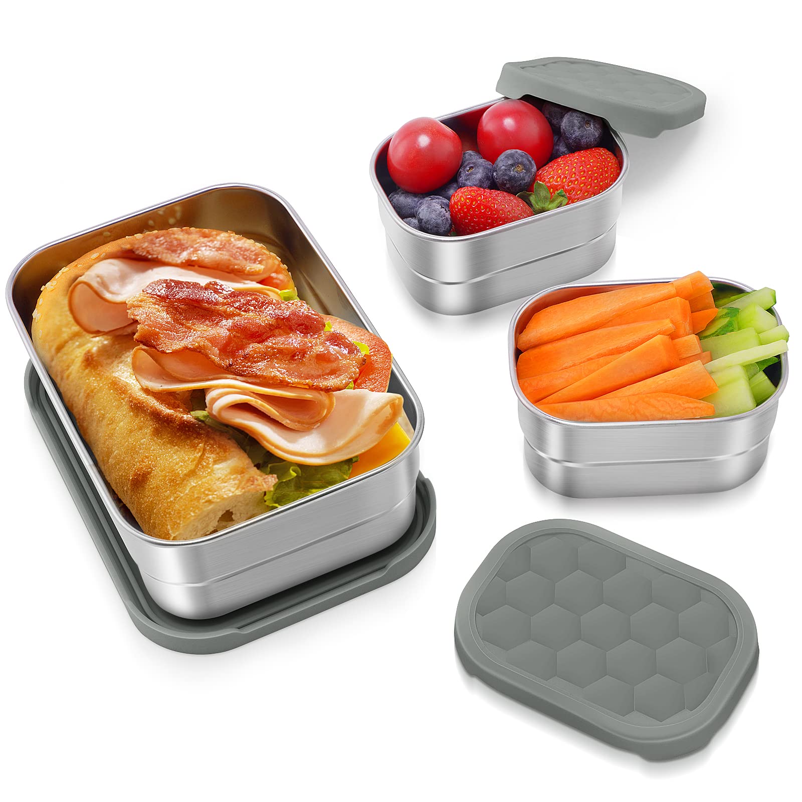 Tanjiae 3-cup and 1-cup stainless steel lunch containers with leak-proof lids for versatile meals.