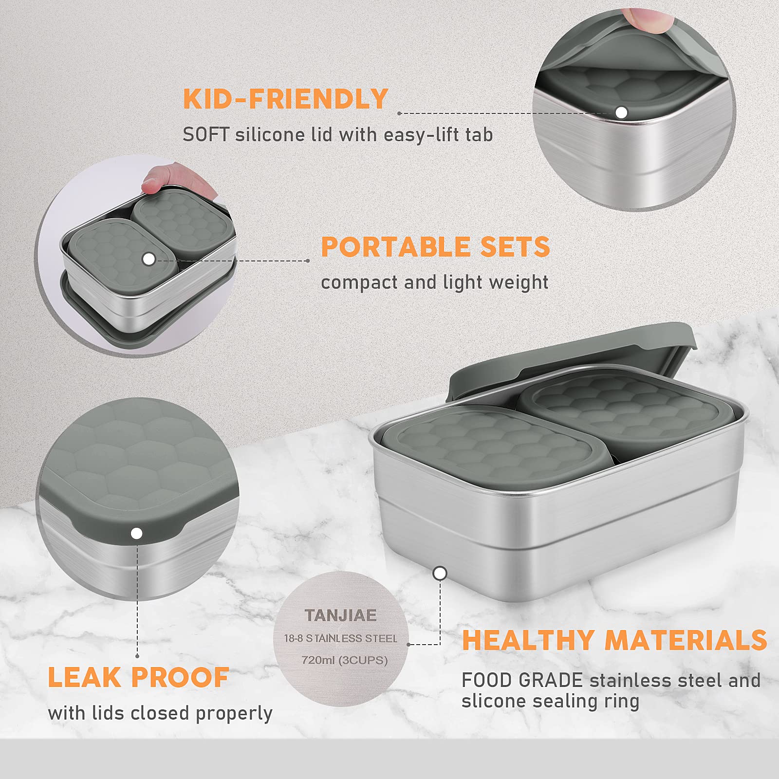 Tanjiae leak-proof silicone lids prevent leakage during packed lunches.