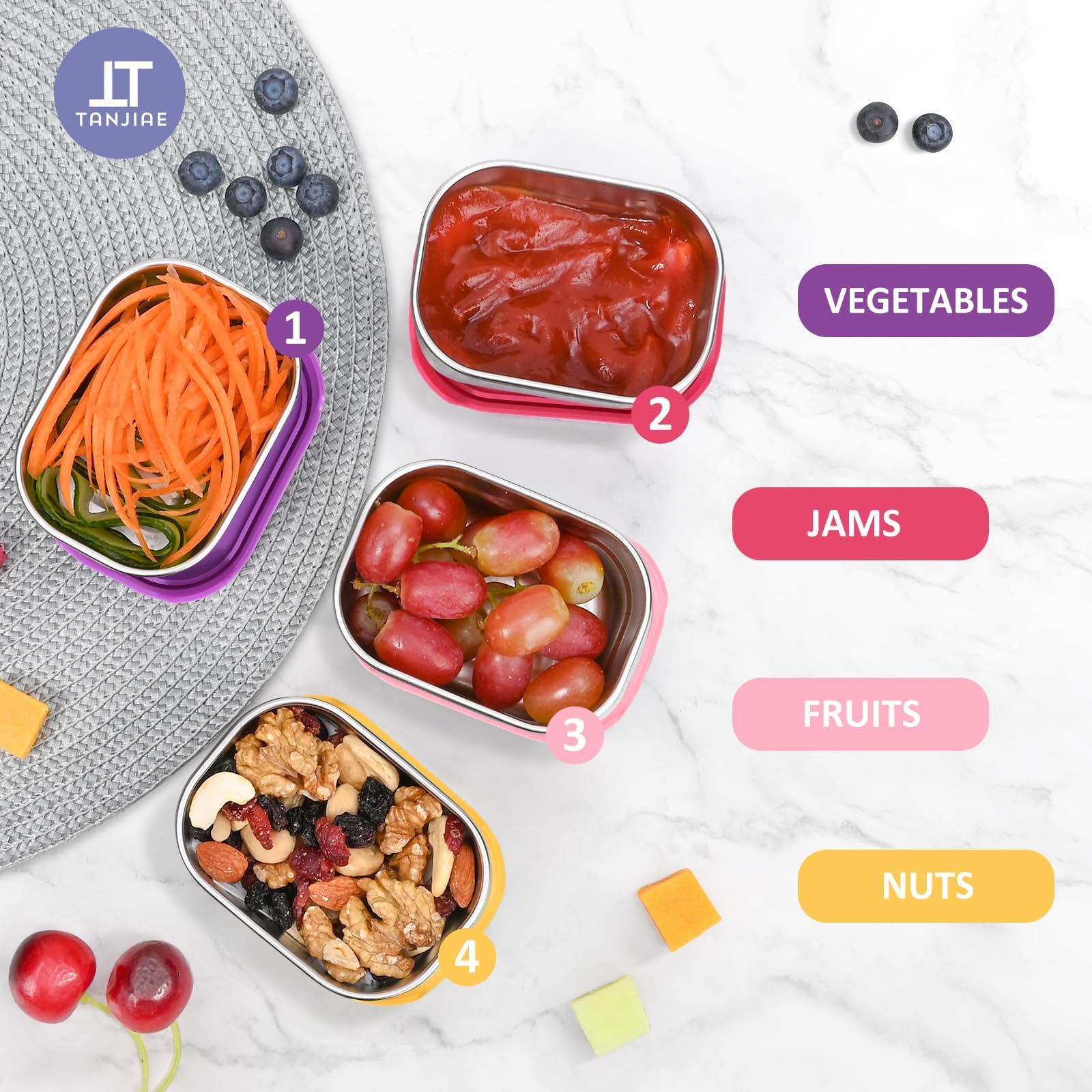 Tanjiae portable 8oz snack containers ideal for travel and daycare.