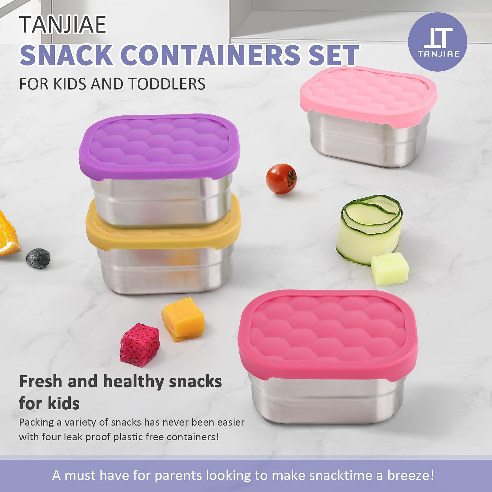 Tanjiae stackable kid lunch boxes saved space with lids removed.