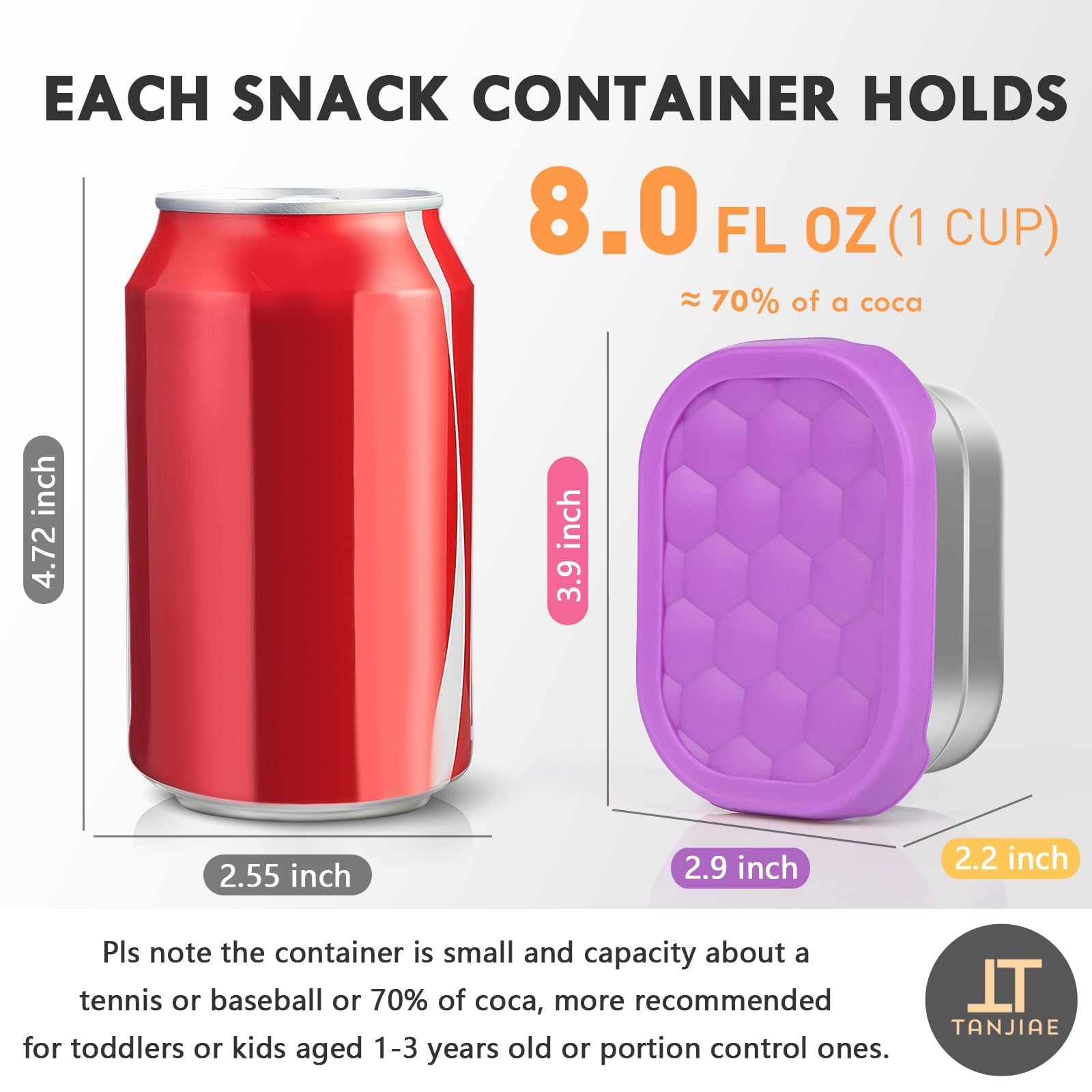 Tanjiae toddler snack containers with silicone lids showing leakproof design.
