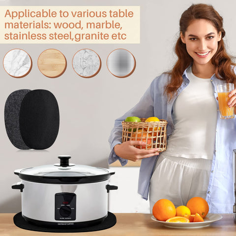Tanlade oval mats sized for 6-8 qt slow cookers, perfect fit.