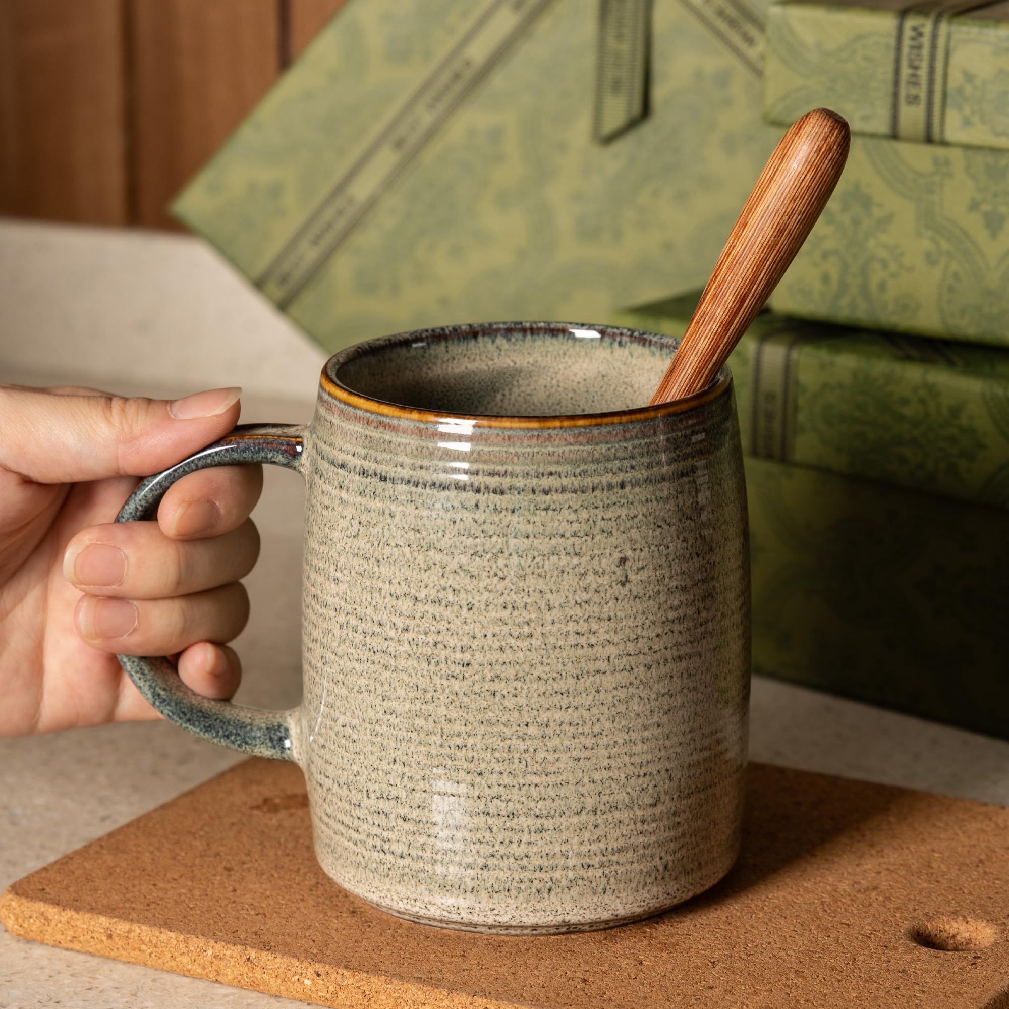 TaoTaojarvie transmutation glaze gray mug with unique color variations.