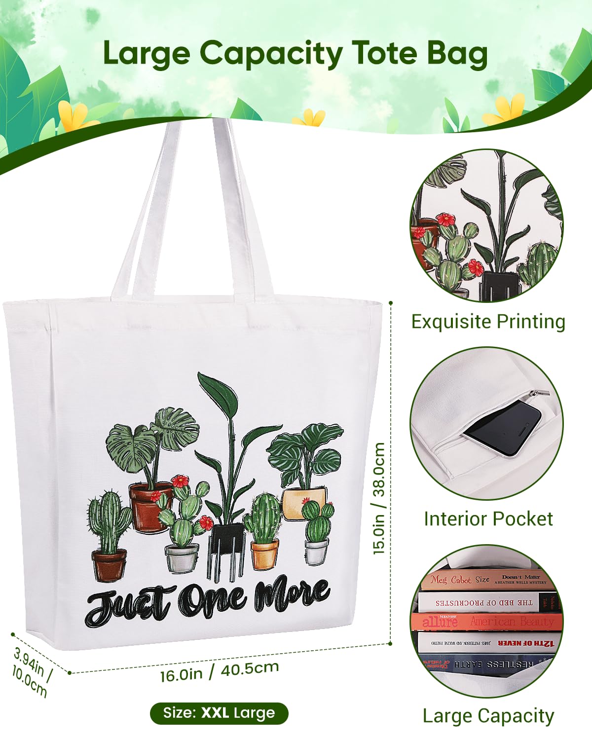 TAOVEEK plant themed canvas tote bag for groceries or daily use