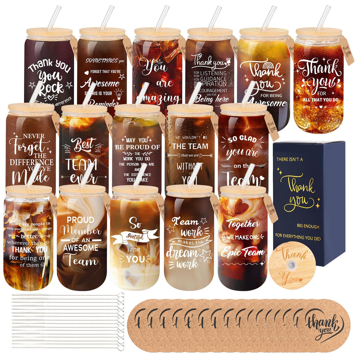 TAOZIM 16-set glass cups with lids, ideal for gifting to teammates.