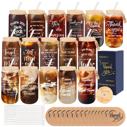 TAOZIM 16-set glass cups with lids, ideal for gifting to teammates.