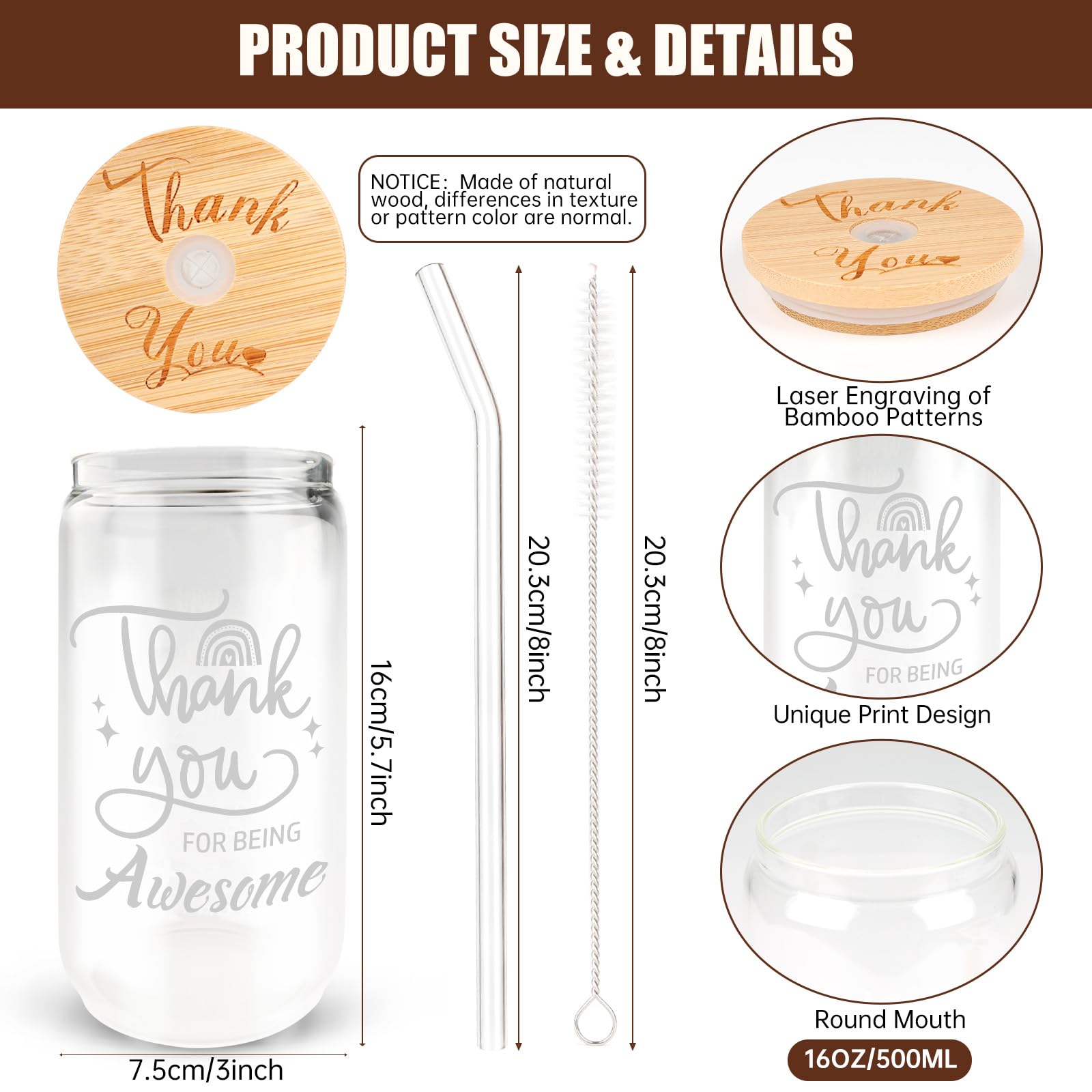TAOZIM 16 oz can shaped glass cups with lids ideal for hot or cold drinks