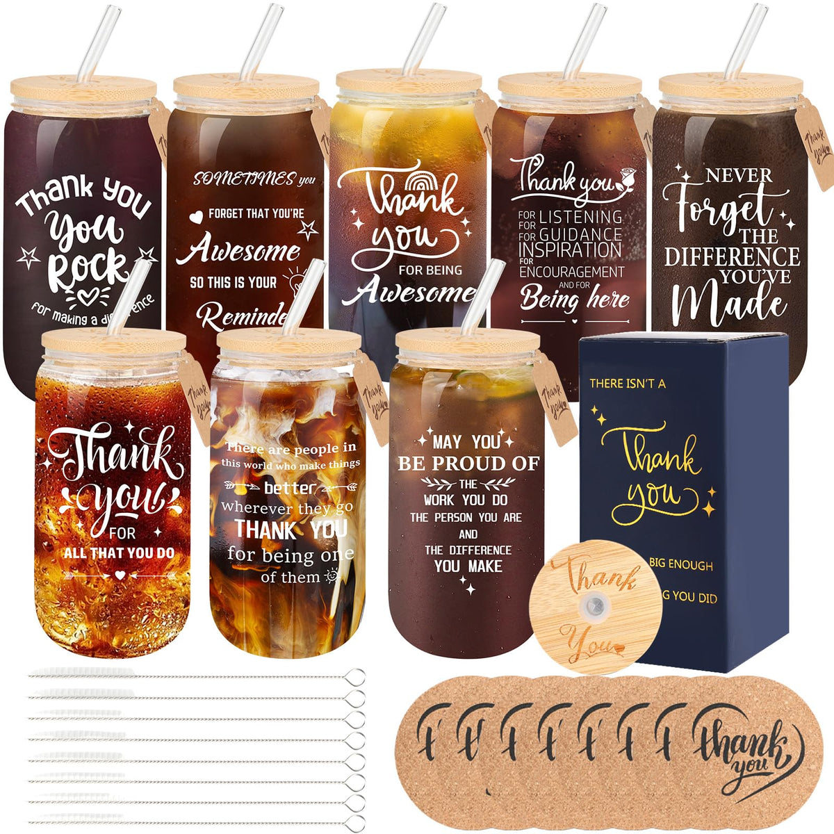 TAOZIM 8 set glass cups with lids in a professional gift presentation for coworkers
