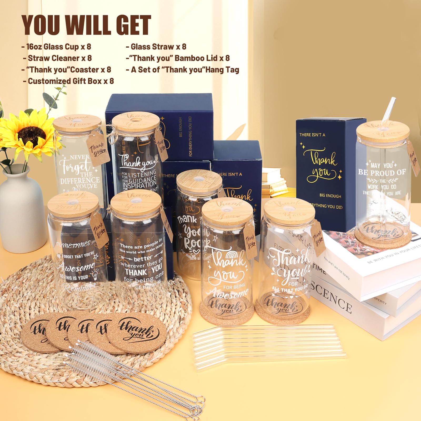 TAOZIM gift boxes hanging cards and coasters arranged for gifting