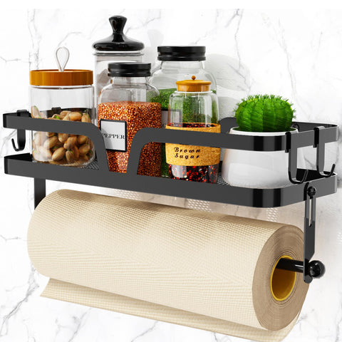 Taozun paper towel holder with shelf keeps counters tidy and towels within reach.
