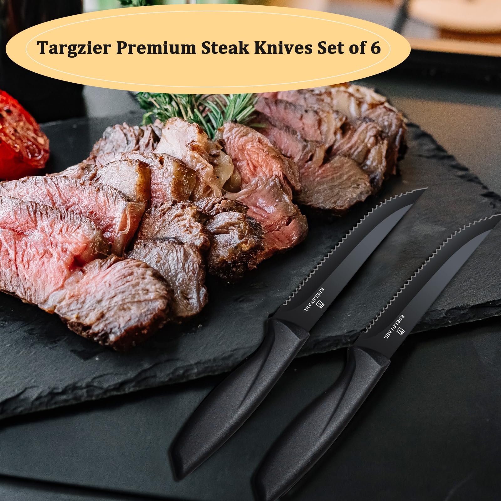 Targzier serrated edge slicing beef and poultry with ease.