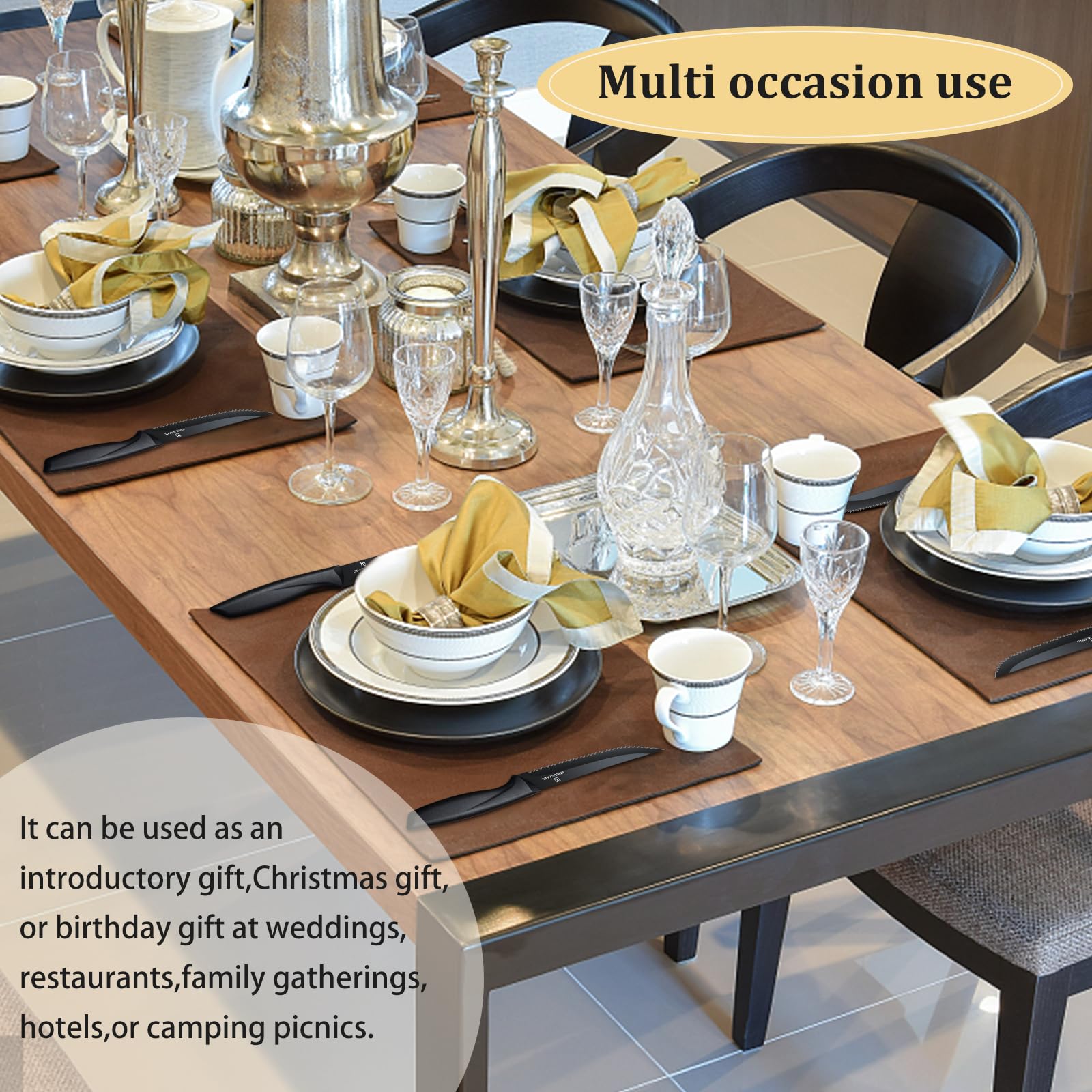 Targzier black steak knife set, a stylish kitchen gift option.