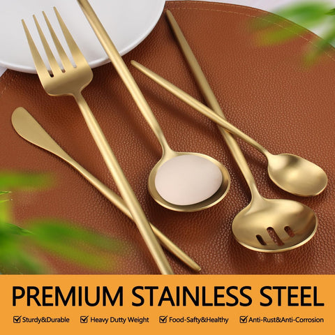 Targzier gold serving spoon ready for generous portions at buffets and gatherings.