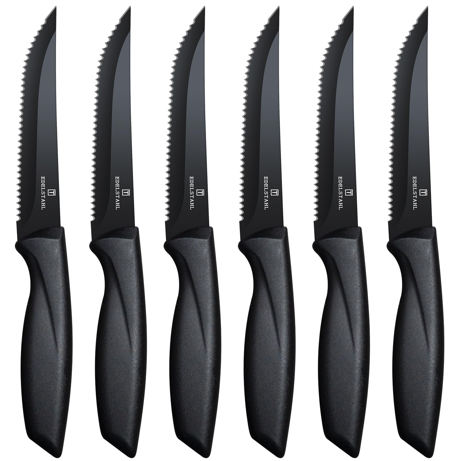Targzier premium steak knives in black with ergonomic handles for precise cuts.