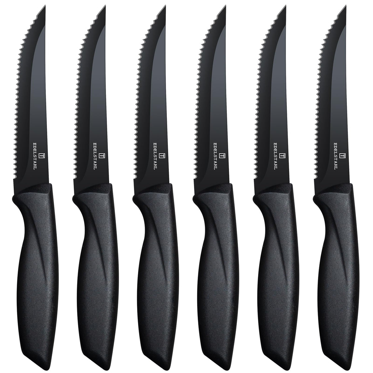 Targzier premium steak knives in black with ergonomic handles for precise cuts.