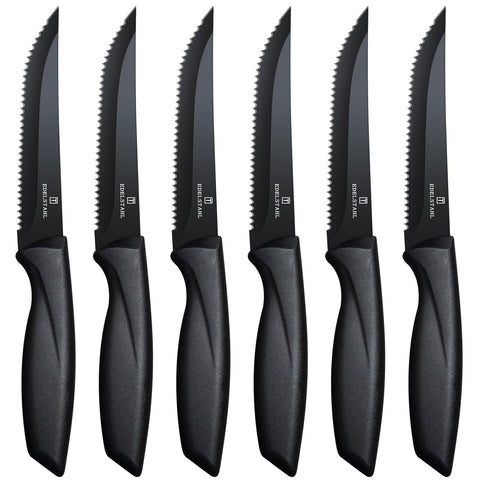 Targzier premium steak knives in black with ergonomic handles for precise cuts.