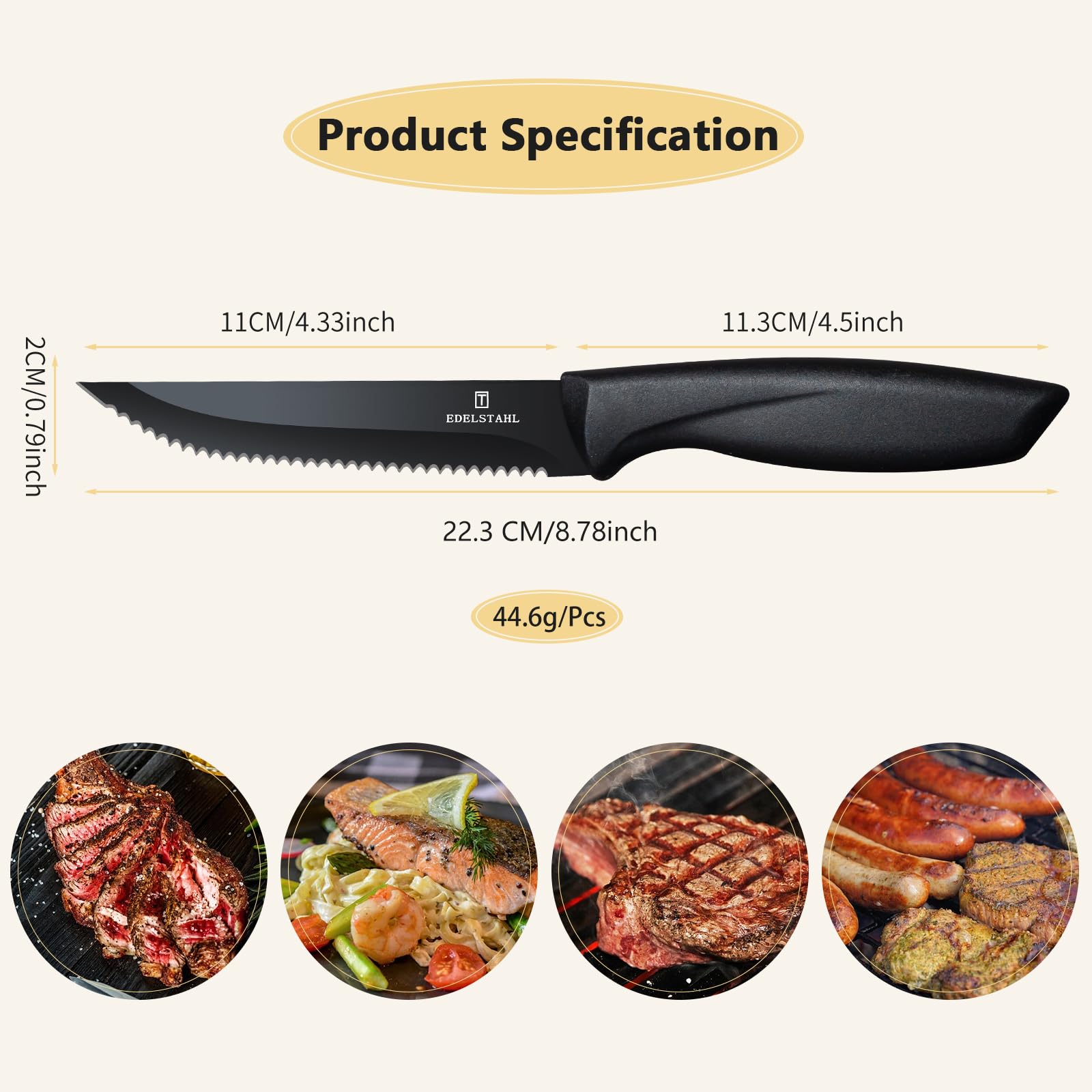 Close-up of Targzier stainless steel blade showing serration for clean slicing.