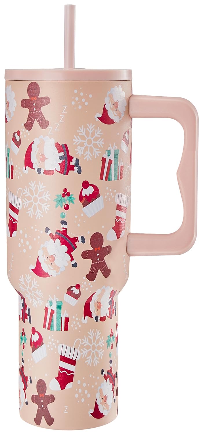TaroKitc 40oz Christmas tumbler with handle offers all-day cold or hot beverages on the go.