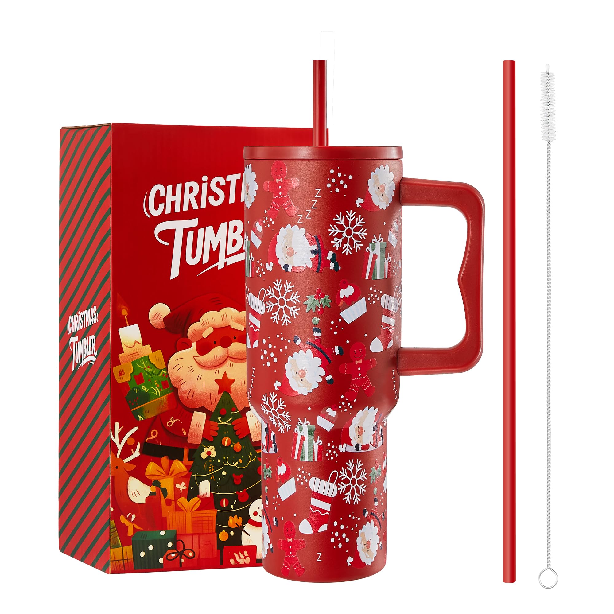 TaroKitc 40oz Christmas tumbler with handle for festive, on-the-go hydration