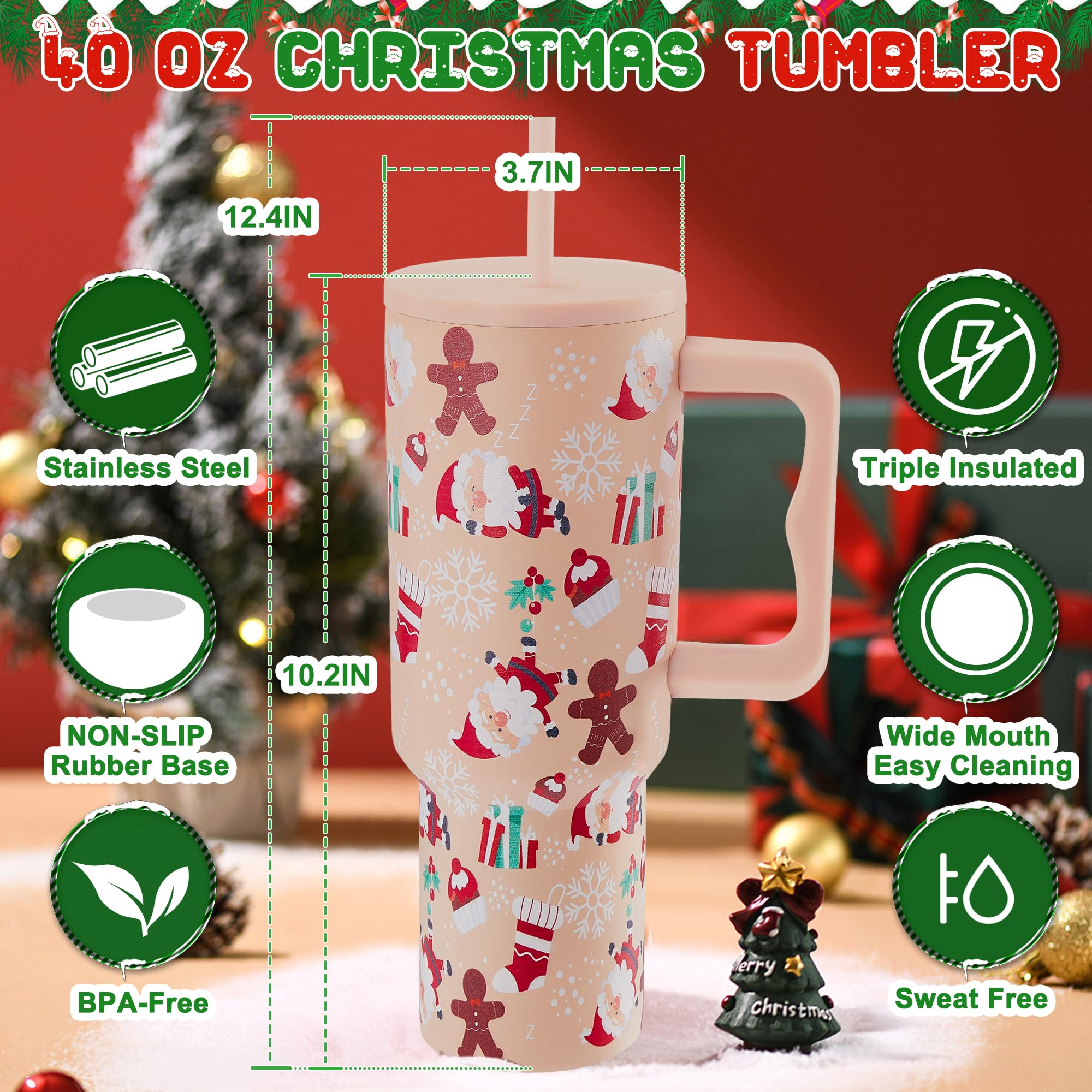 TaroKitc Christmas tumbler Santa design keeps festive drinks fresh while you travel.
