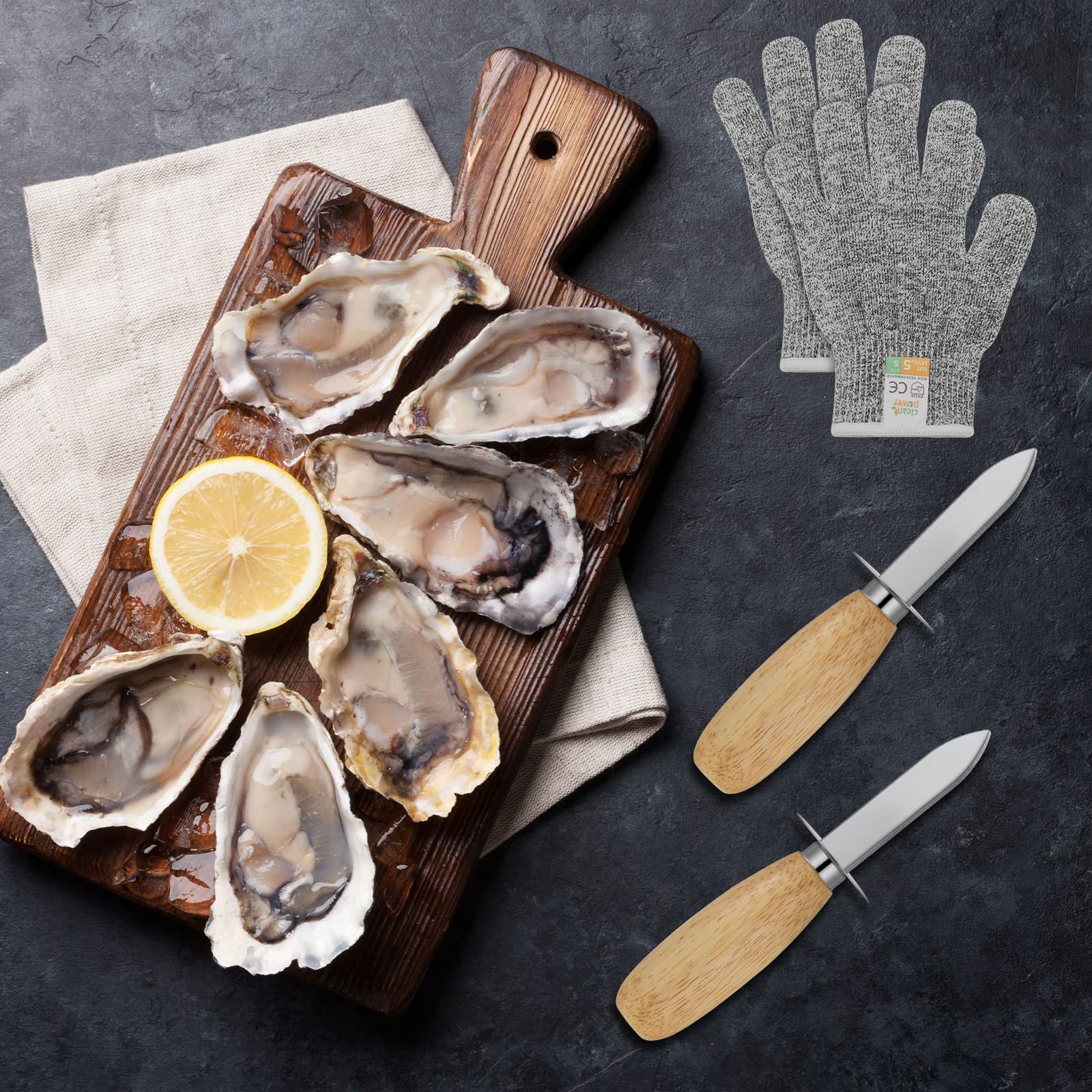 Tarpop oyster shell opening tool kit for clam and pearl shucking.