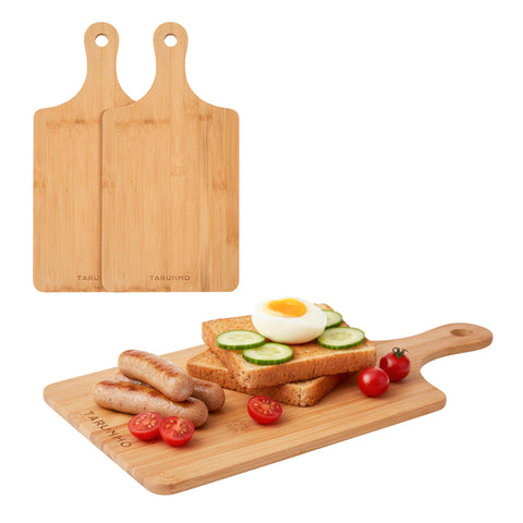 Tarunmo bamboo cutting board set of 3 on a kitchen counter showing the natural grain and size variety