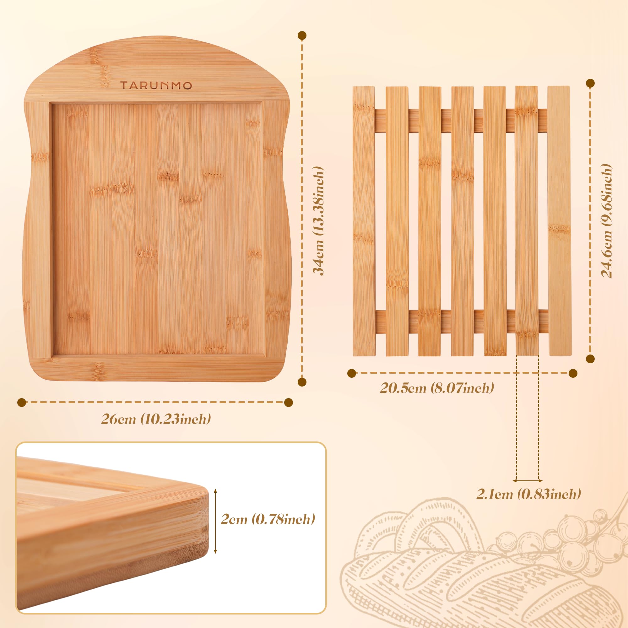 Tarunmo crumb-tray slotted panel catches crumbs during slicing