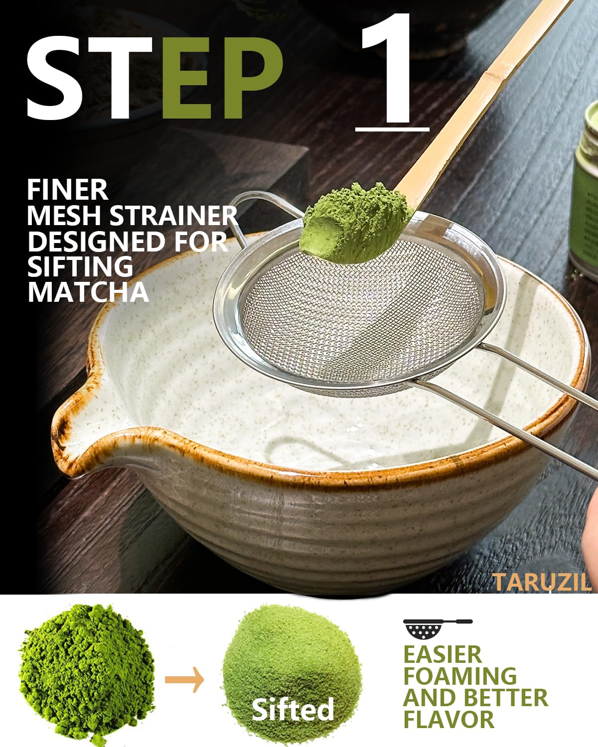 Taruzil porcelain matcha bowl with spout for easy pouring