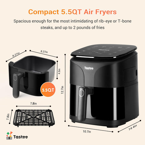 Tastee Air Fryer 5.5qt compact design fits in small kitchens.