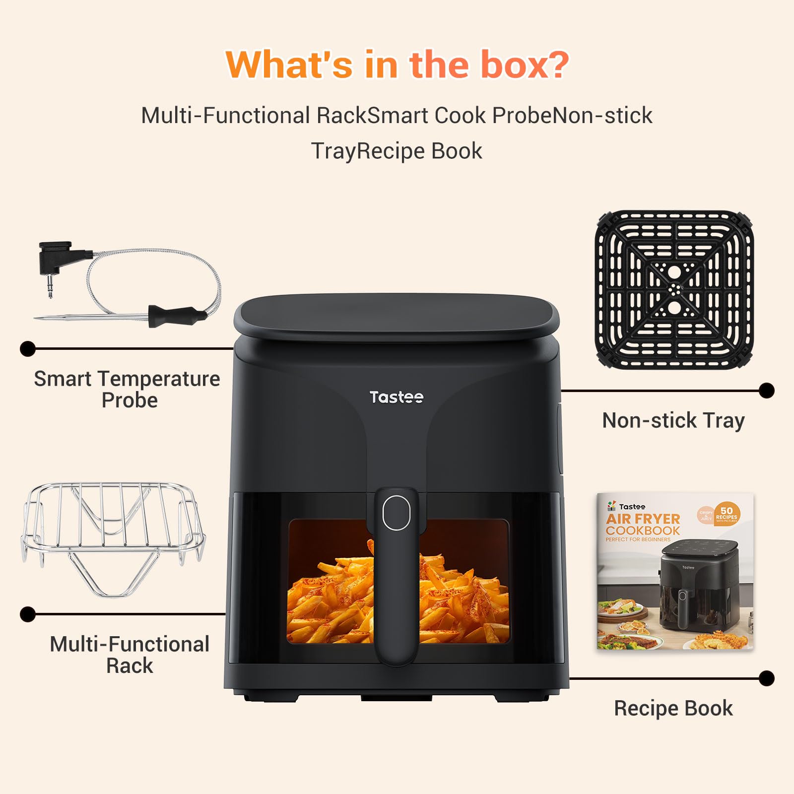 Tastee Air Fryer 2-in-1 grill supports toasting and grilling favorites.
