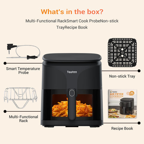 Tastee Air Fryer 2-in-1 grill supports toasting and grilling favorites.