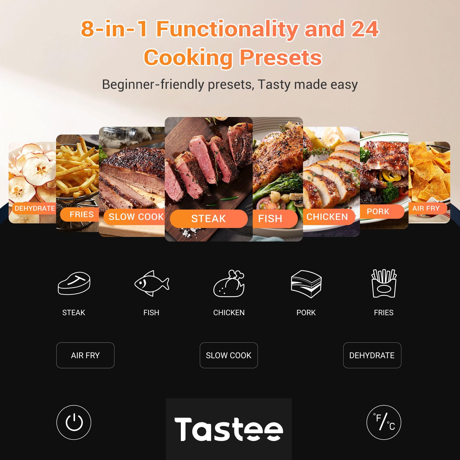Tastee Air Fryer non-stick coating eases cleaning after cooking.