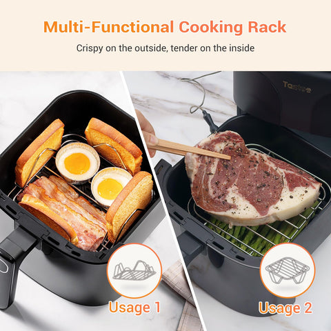 Tastee Air Fryer oil savings highlight crisp results with less oil.