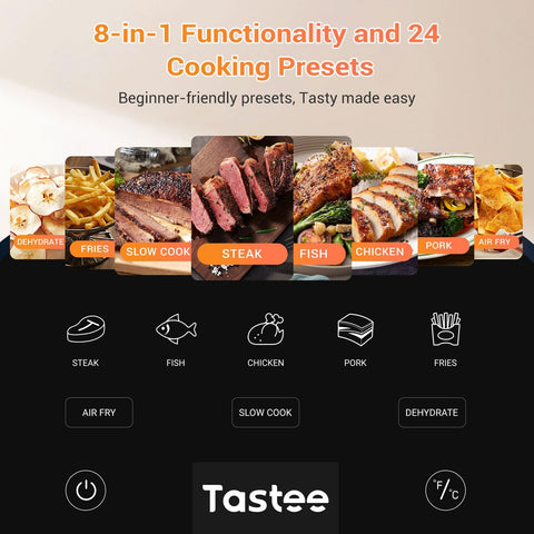 Tastee Ceramic Air Fryer ceramic basket simplifies cleaning and nonstick results.