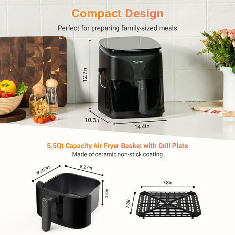 Tastee Ceramic Air Fryer digital control panel enables quick presets.