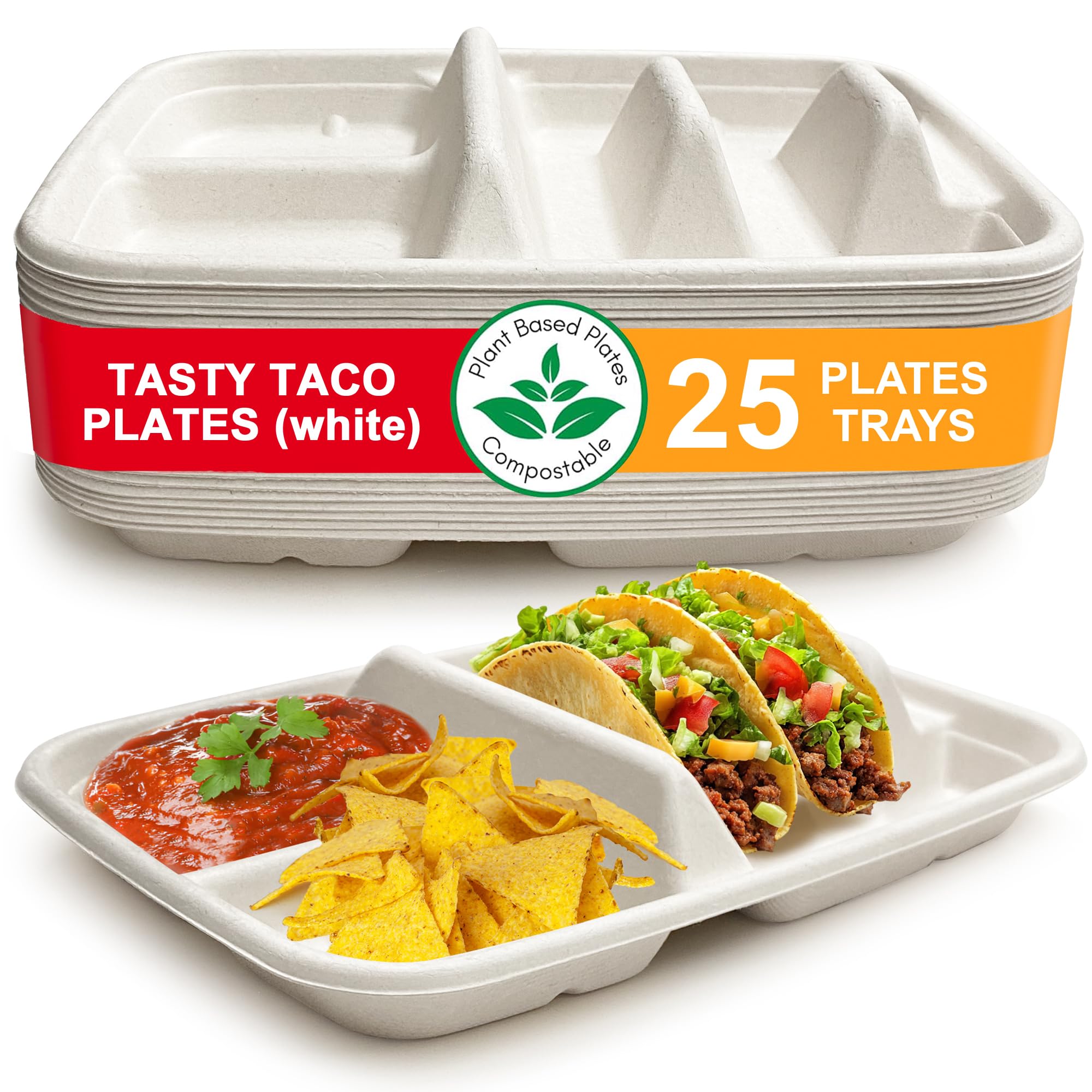 Tasty Taco divider taco plates close-up showing built-in dividers for neat servings.