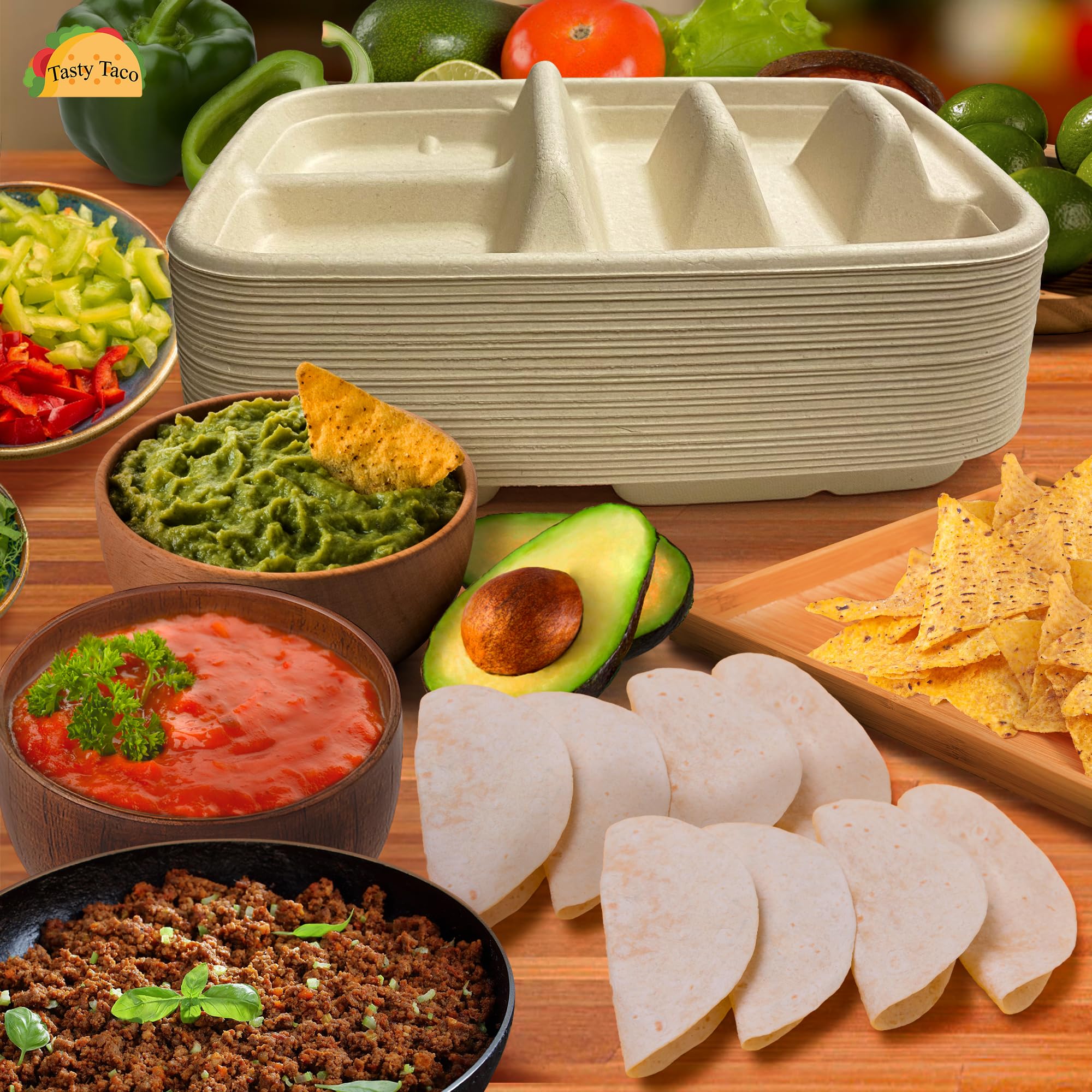 Tasty Taco fiesta holder keeps tacos upright for hassle free Taco Tuesday.