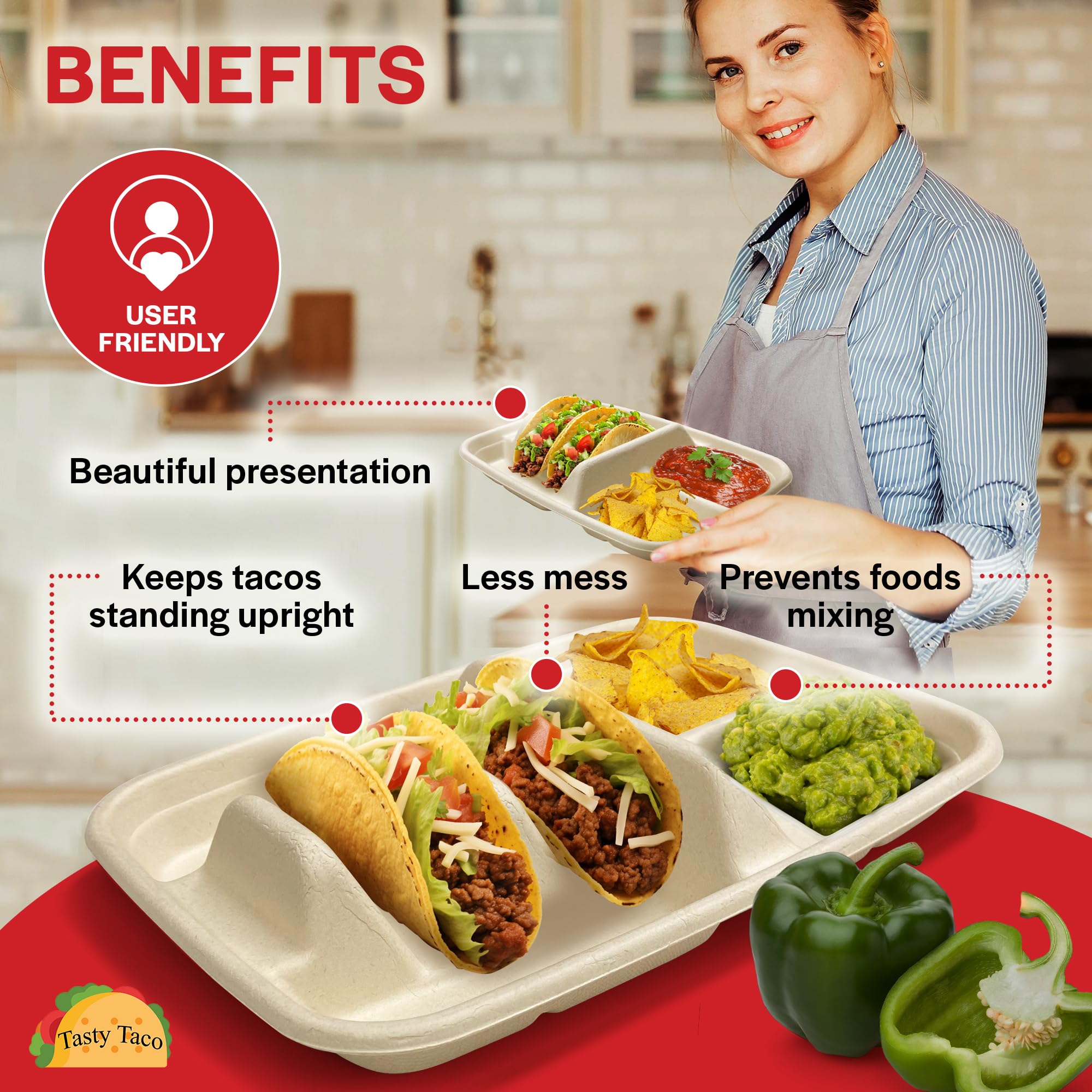 Tasty Taco fiesta holder presents a neat taco bar for guests.