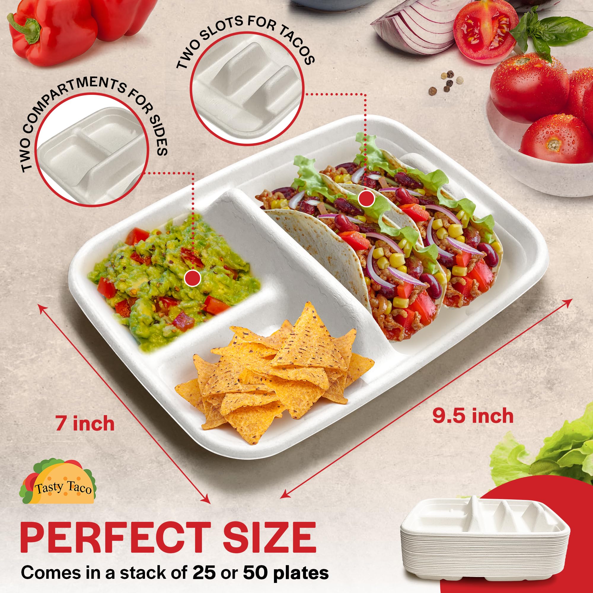 Tasty Taco premium plates on taco bar highlight easy serving and clean-up.