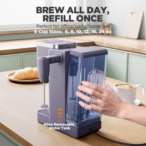 Tastyle 40-ounce removable water reservoir keeps refills simple.