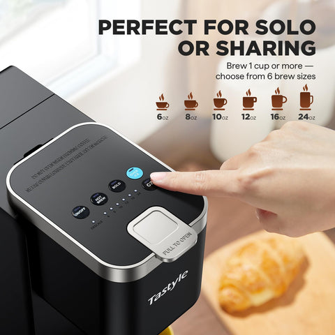 Tastyle brewer with 6 to 24 oz size options for customization.