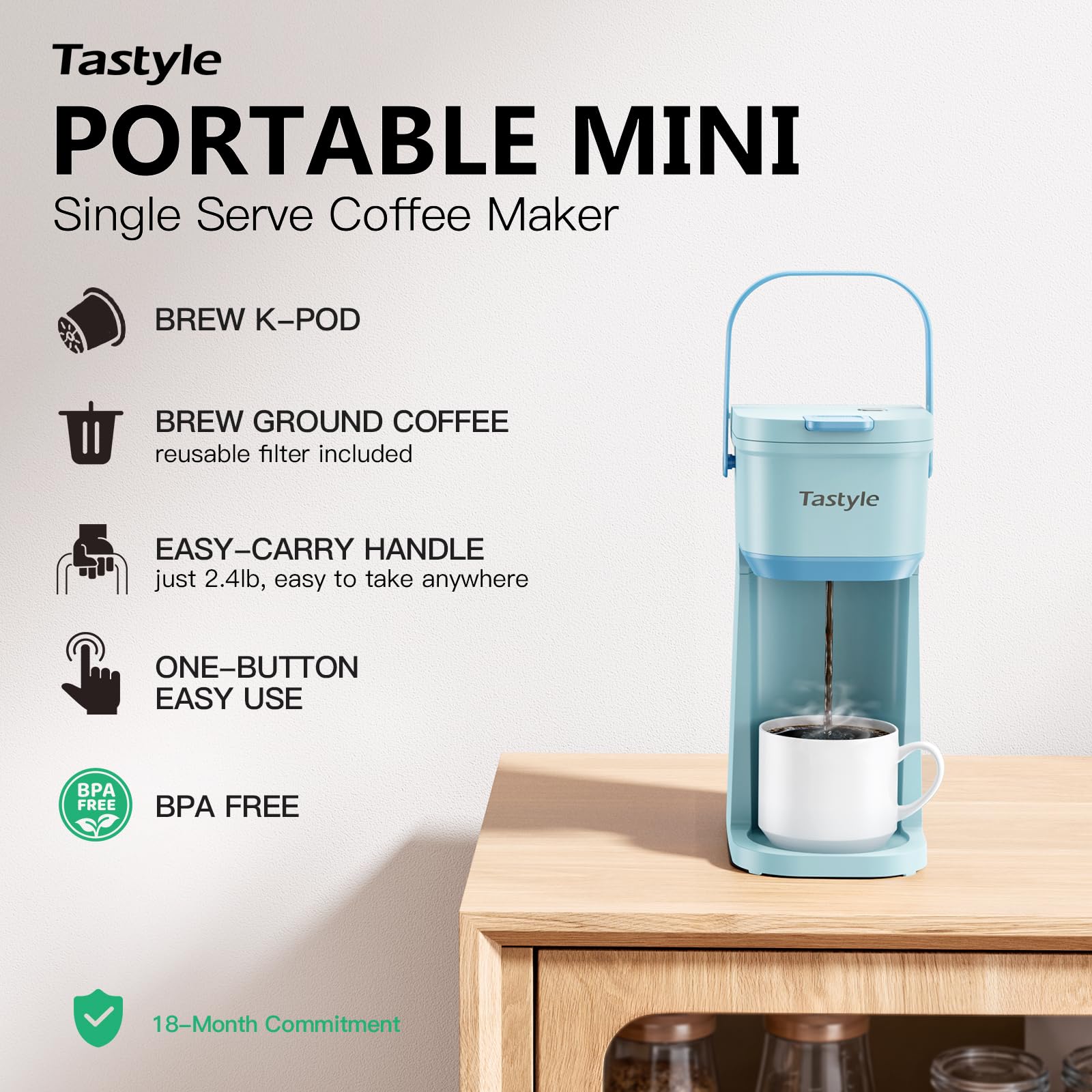 Tastyle coffee maker with K-Pod holder for quick pod brewing on busy mornings.