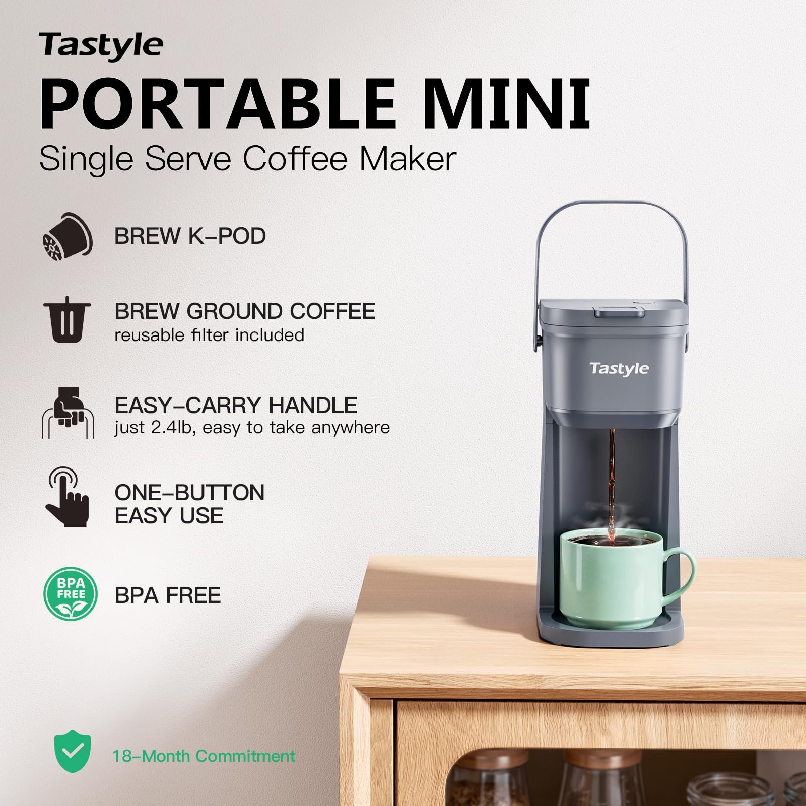Tastyle coffee maker with included K-Pod and ground filter for clean brew