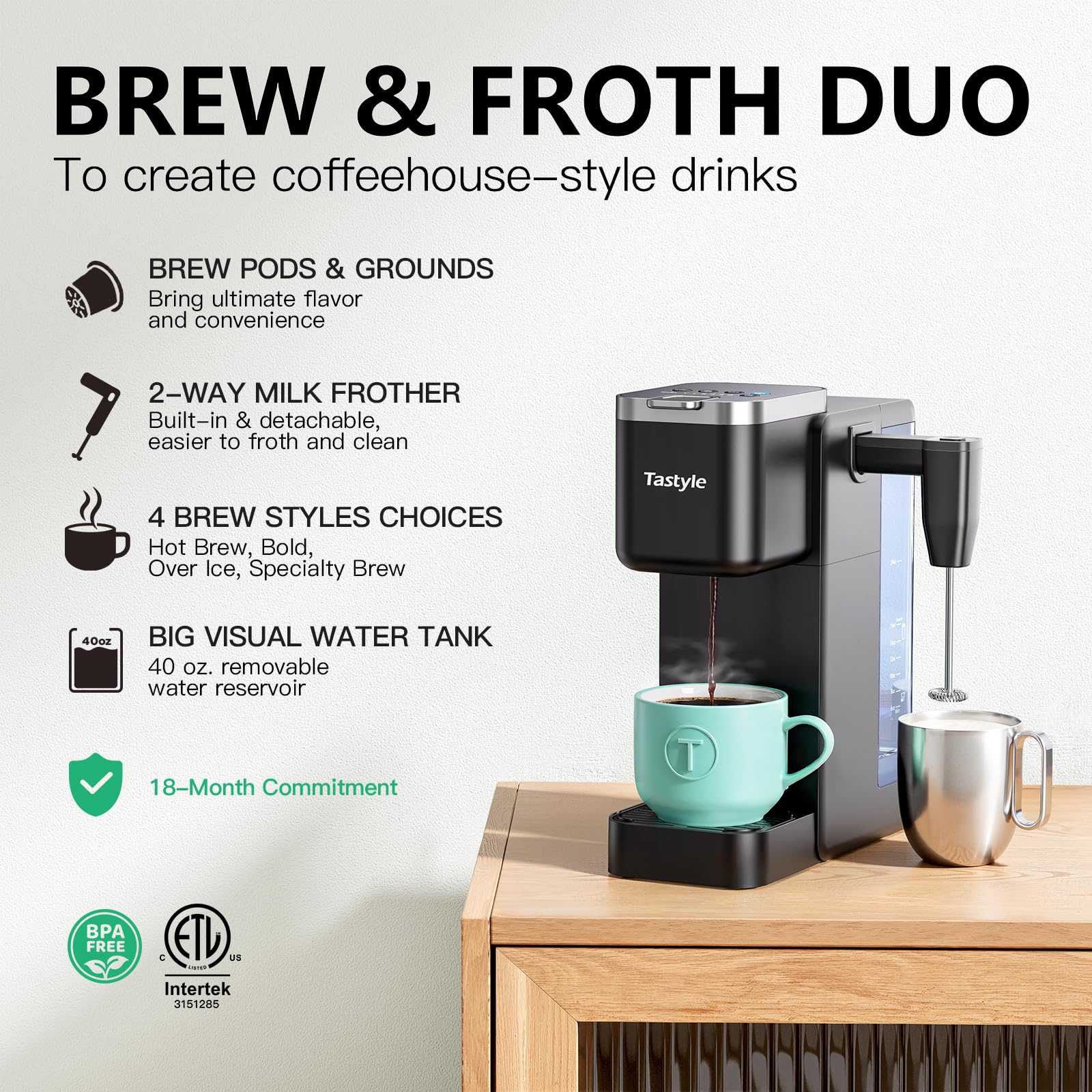 Tastyle coffee maker supports pods or grounds for versatile brewing at home