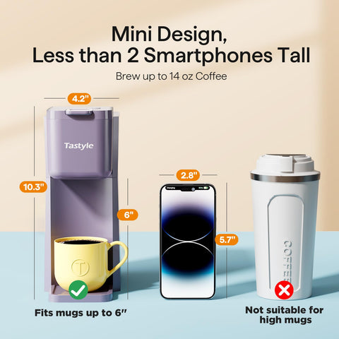 Tastyle Mini coffee maker 6-14 oz brew size indicator filled