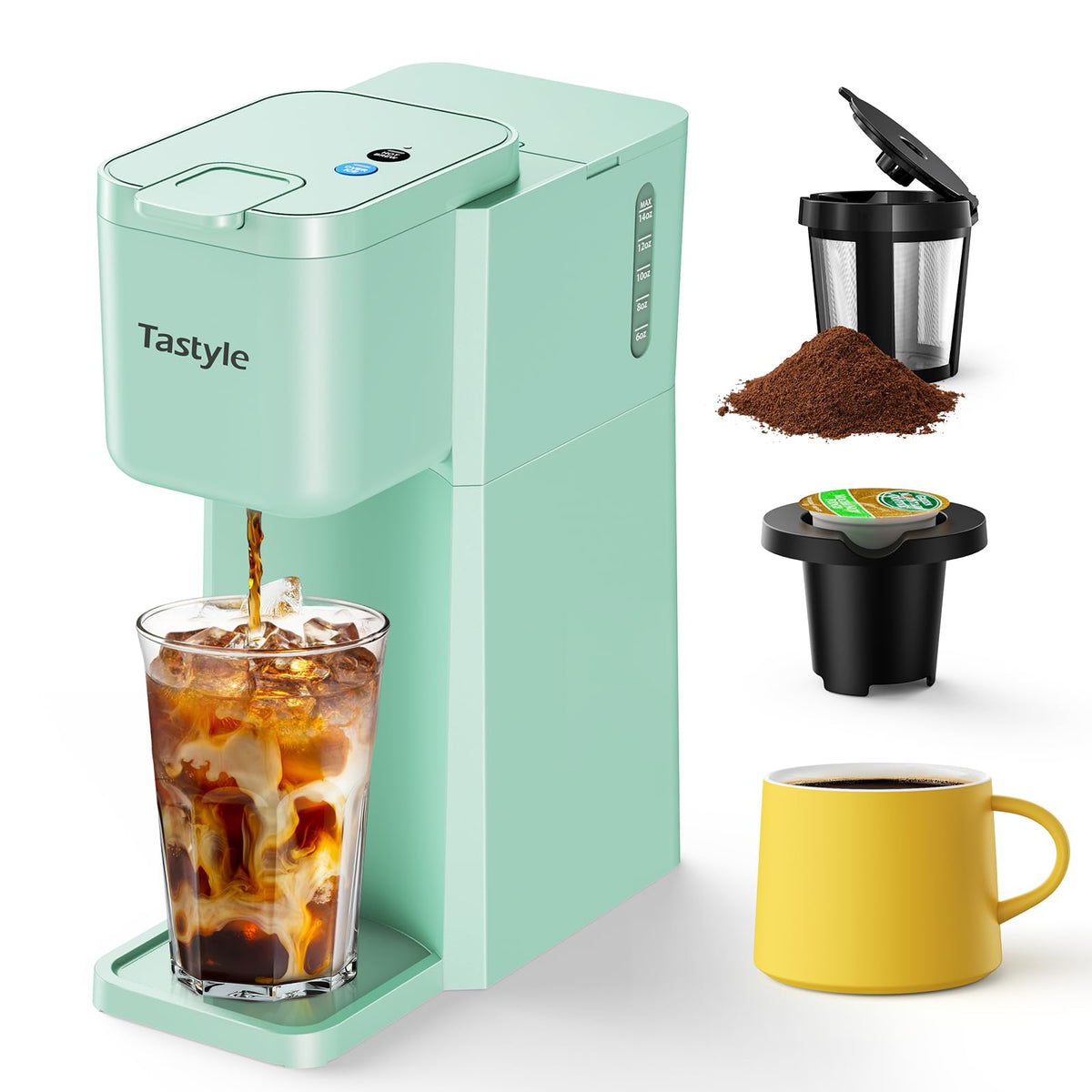 Tastyle Mini Hot and Iced Coffee Maker front view with compact design